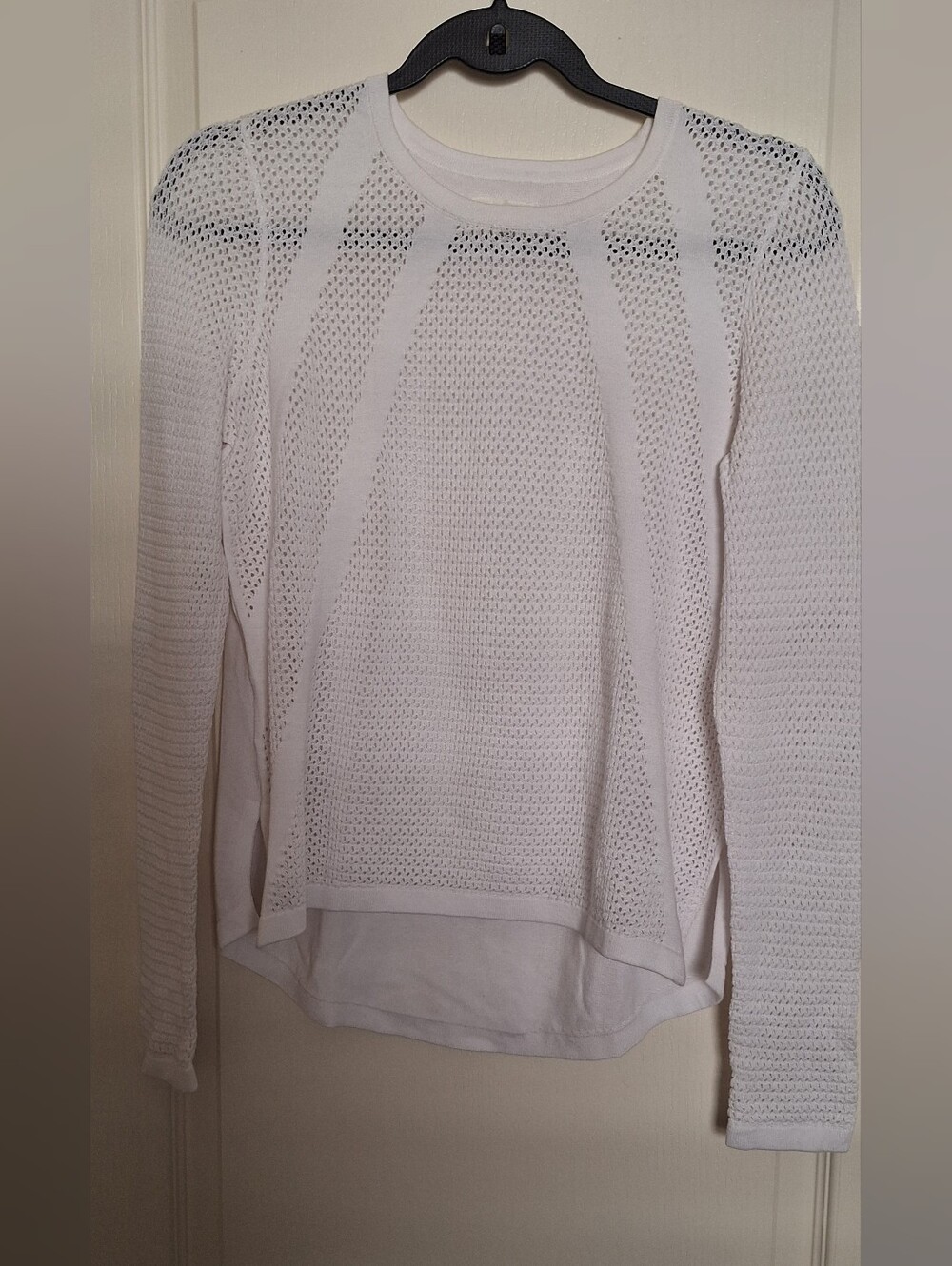 Lou & Grey White Eyelet Open Knit Panel Soft Lightweight Pullover Sweater Sz S